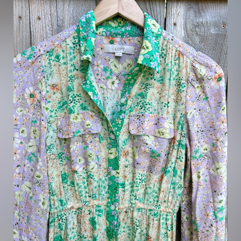 Loft Floral Vintage Godet Pocket Shirtdress Maxi - Picture 3 of 8